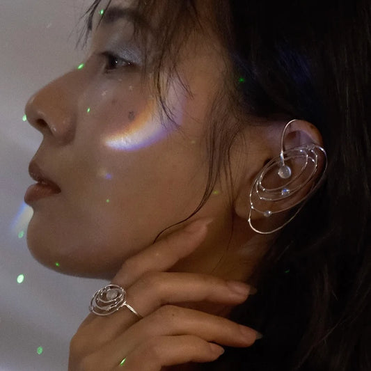 Silver Galaxy Flow Earcuff - moon stone edition
