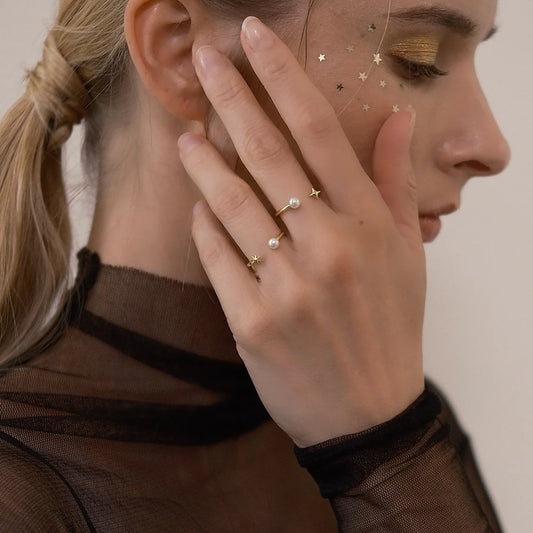 Golden Stellar Sparkle Ring-Cross Star