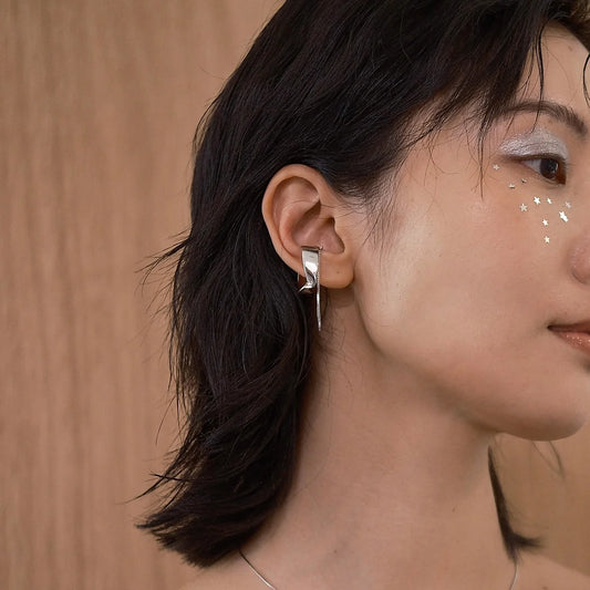 Silver Galaxy Twist Chain Ring / Earcuff