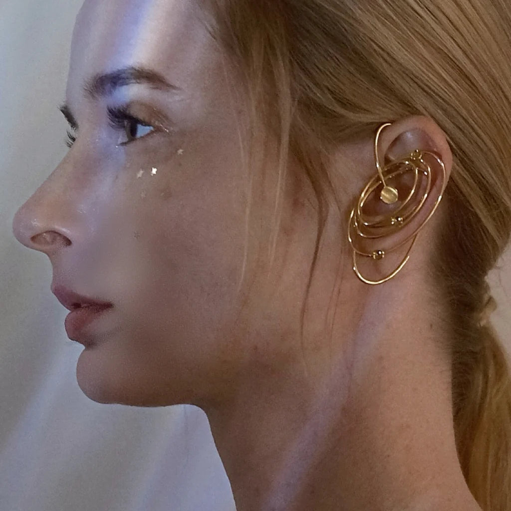 Golden Galaxy Flow Earcuff - moon stone edition