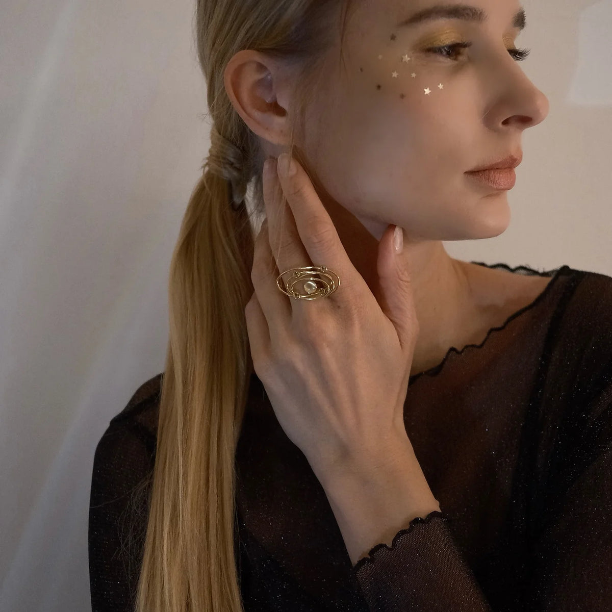 Golden Galaxy Flow Ring - Moon stone