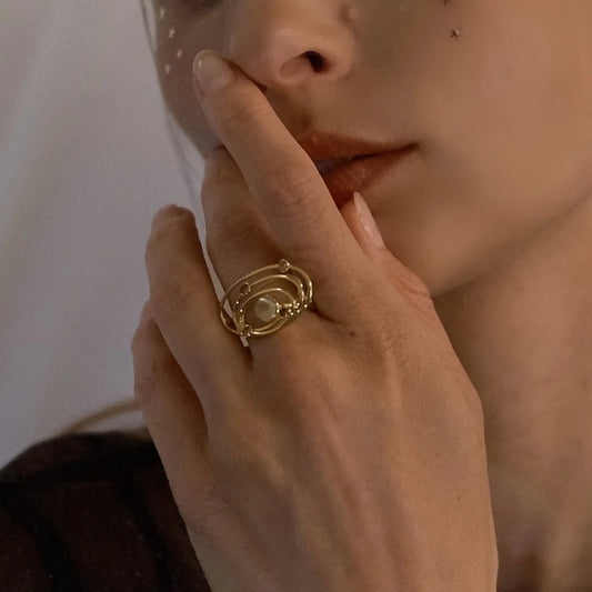 Golden Galaxy Flow Ring - Moon stone