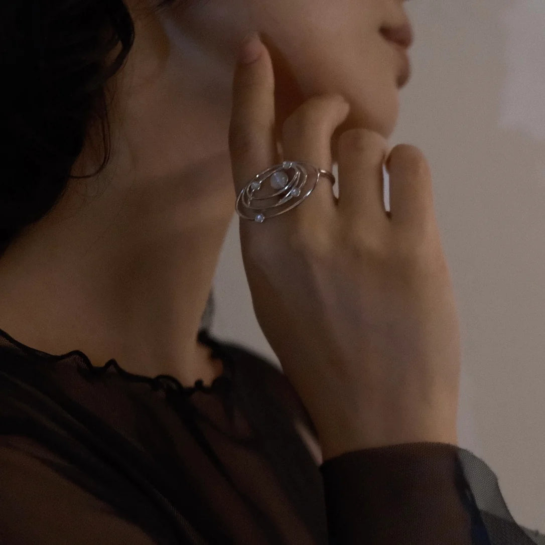 Silver Galaxy Flow Ring - Moon stone