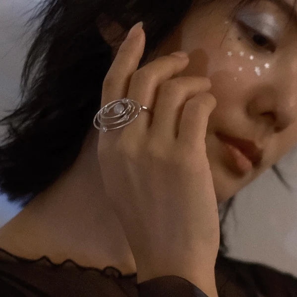 Silver Galaxy Flow Ring - Moon stone