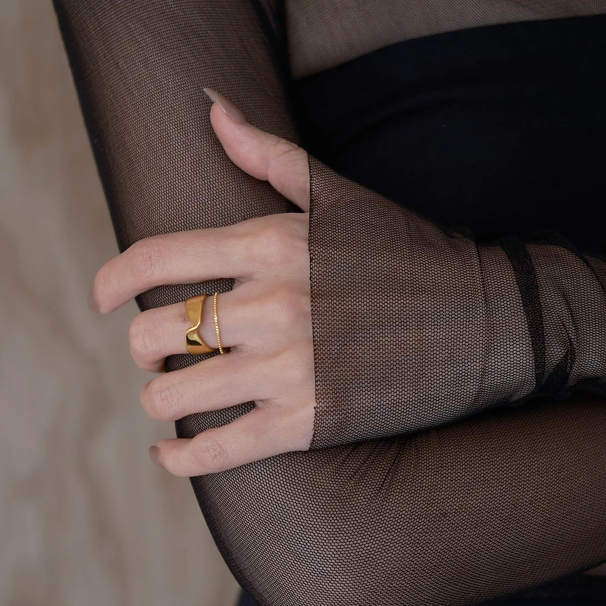 Golden Galaxy Twist Chain Ring / Earcuff