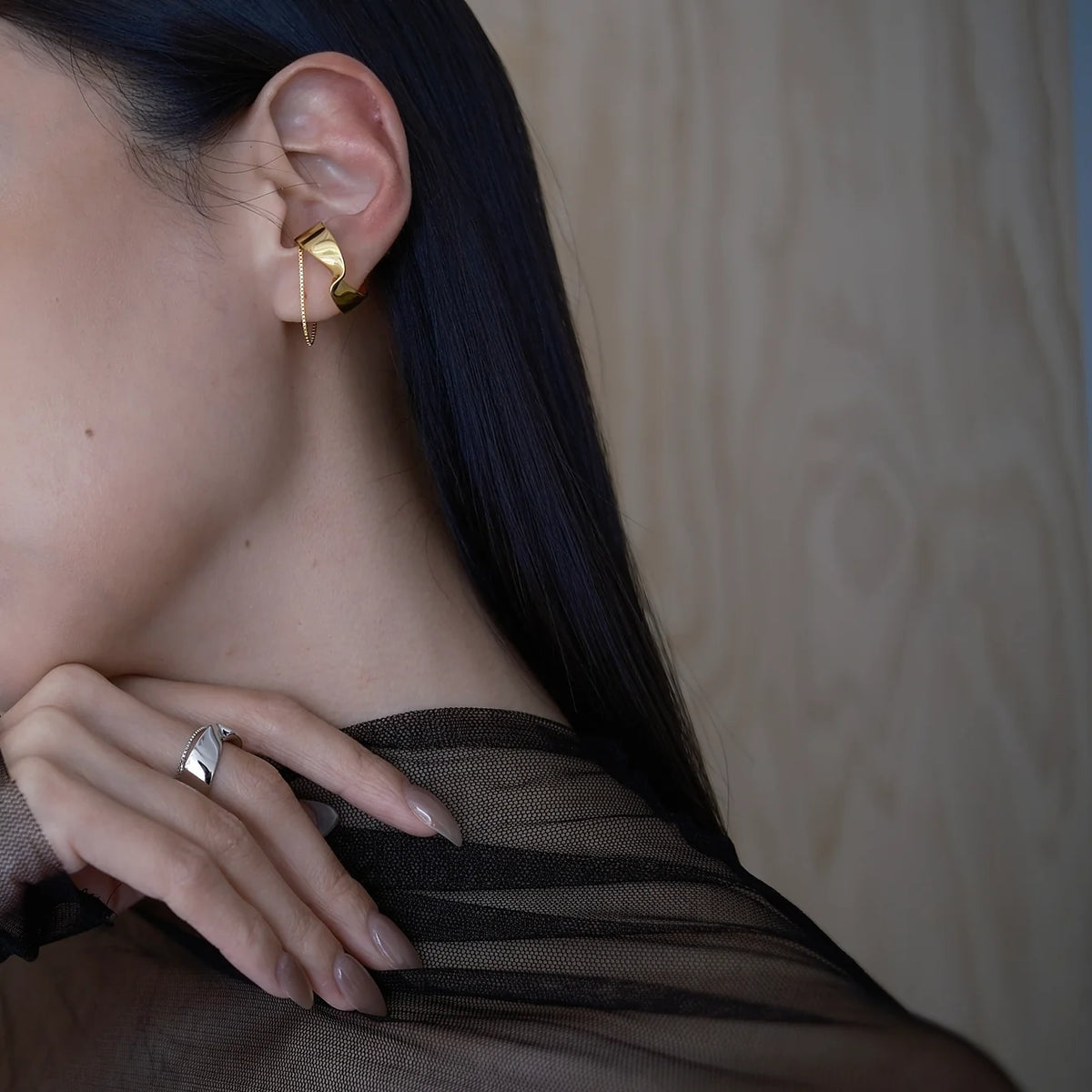 Silver Galaxy Twist Chain Ring / Earcuff