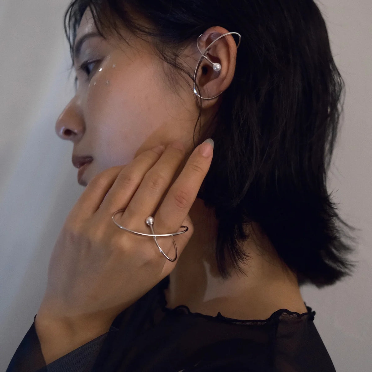 Silver Moonlight Sparkle Ear Cuff