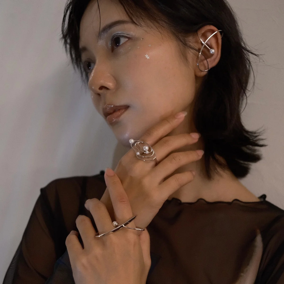 Silver Moonlight Sparkle Ear Cuff