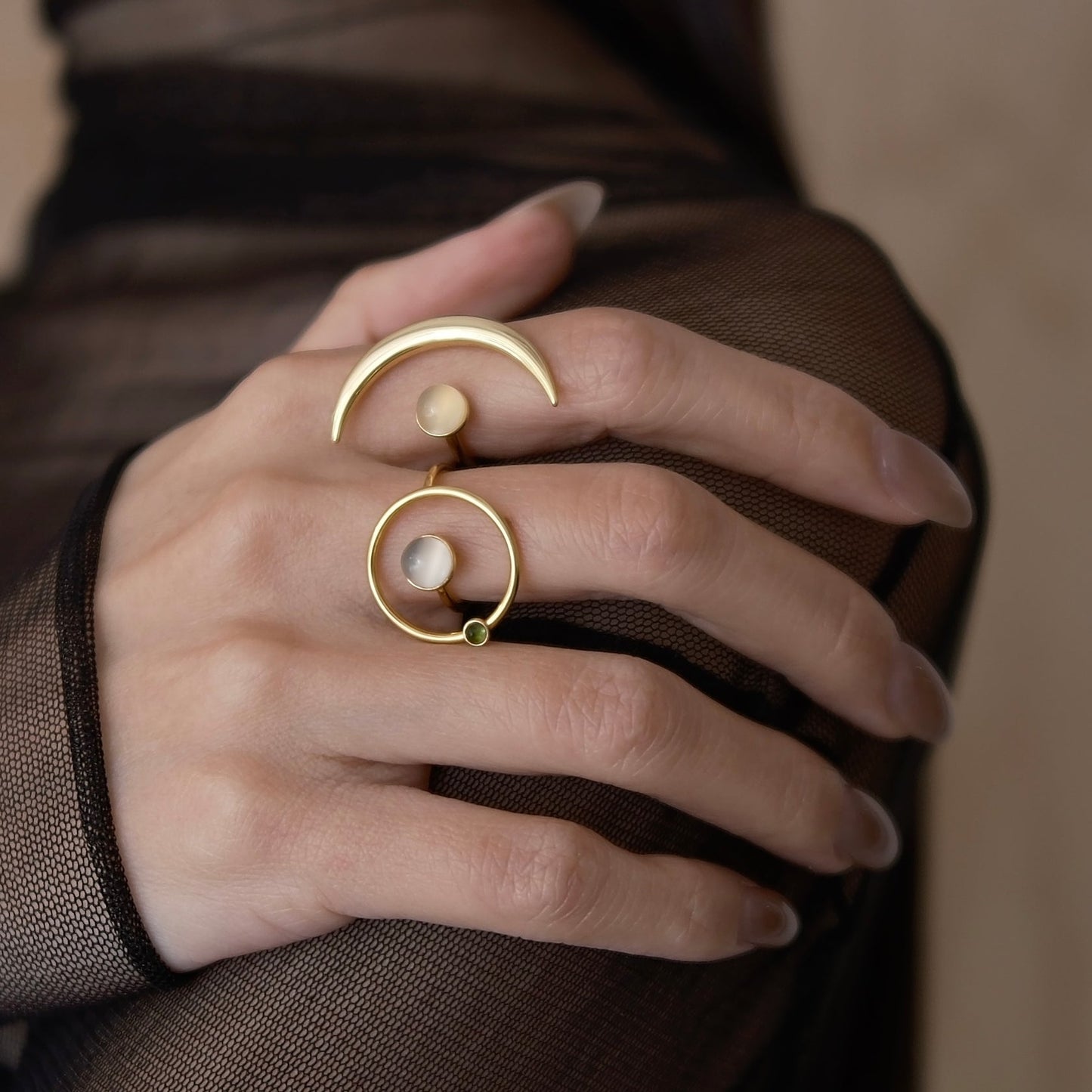 Golden Guardian Star Ring - Moon stone edition