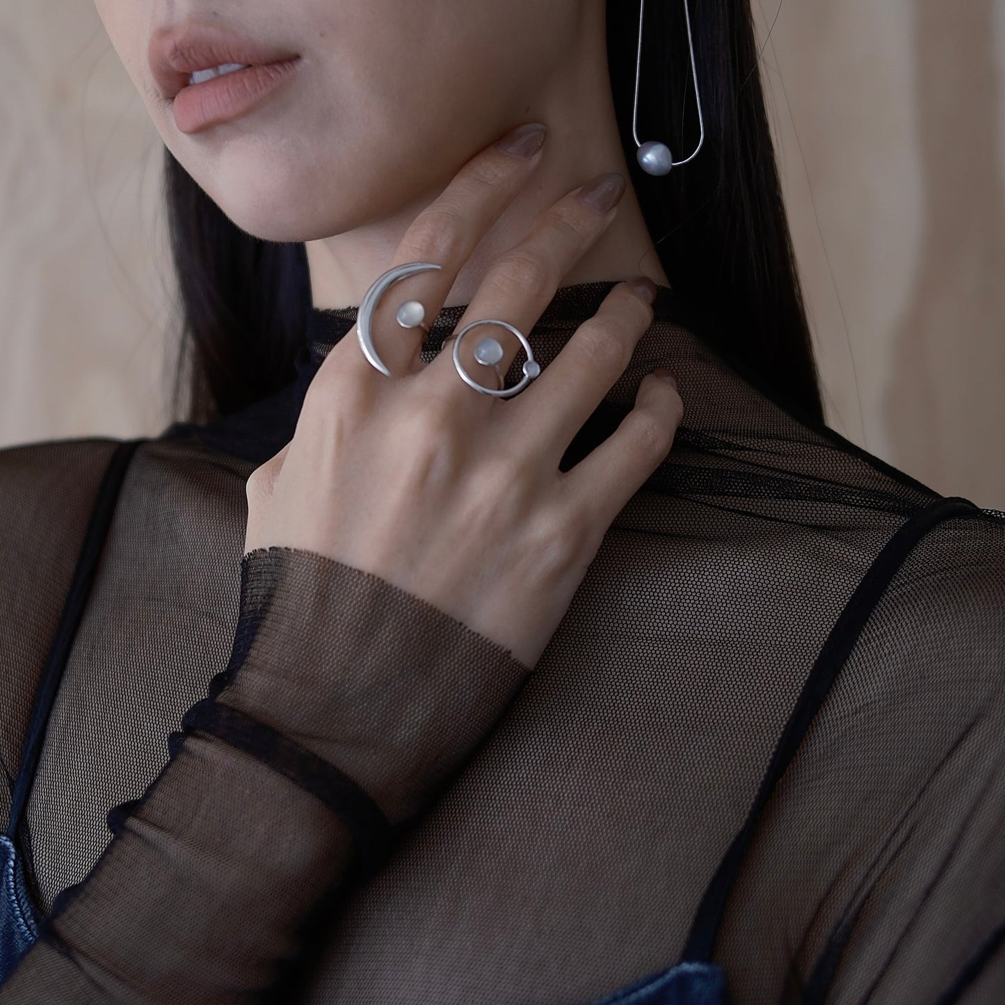 Silver Moon Sparkle Ring - Moon stone edition