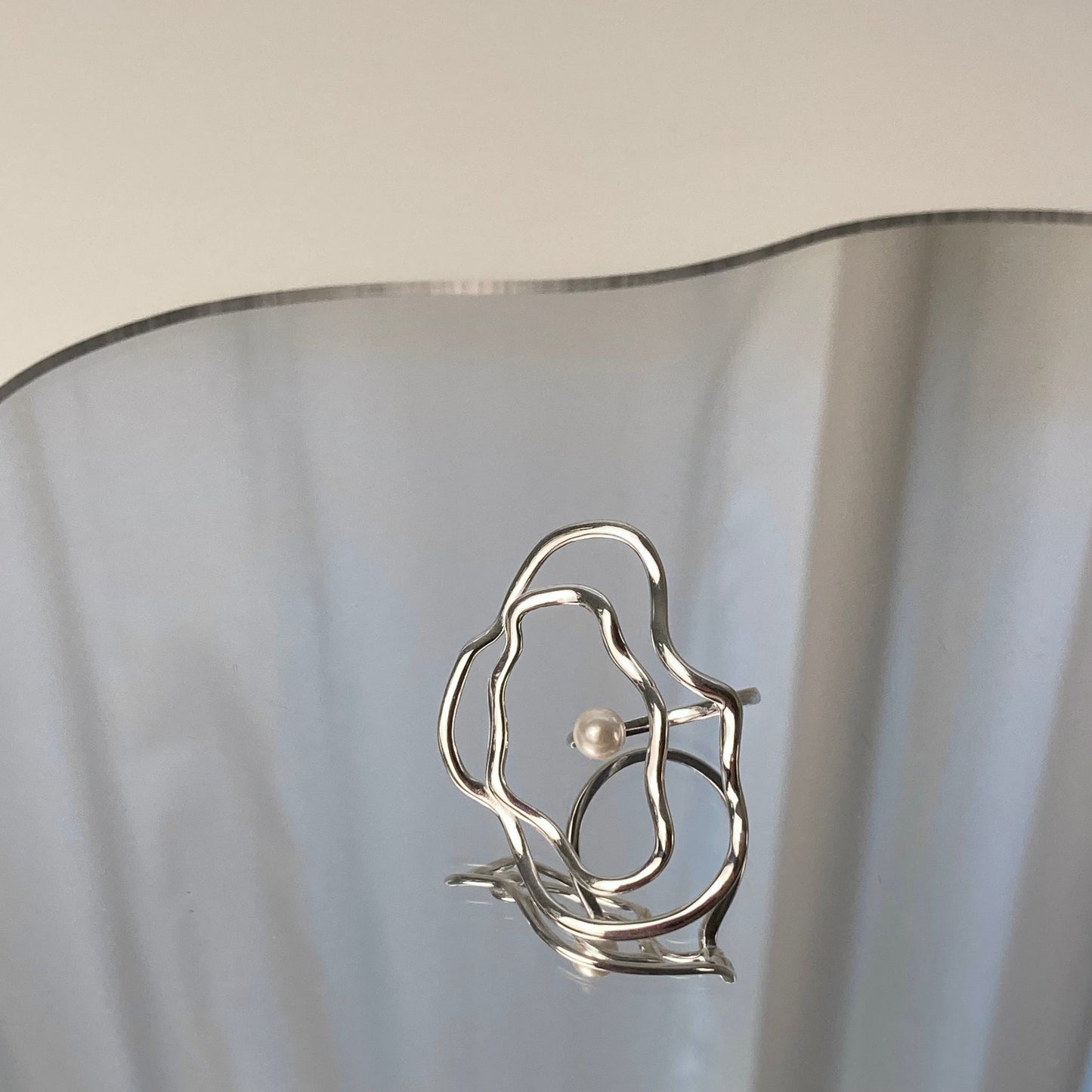 Silver Ripple Dew Pearl Ring