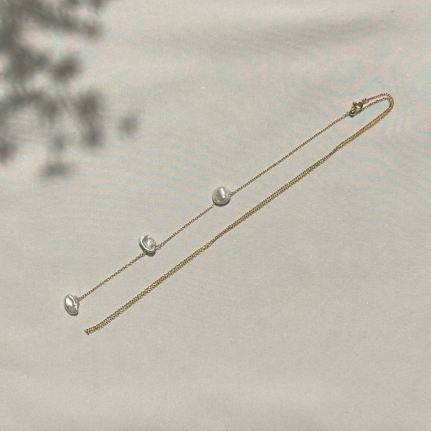 Golden Drifting Petal Keshi Necklace / Backlace Necklace - Keshi Pearl -