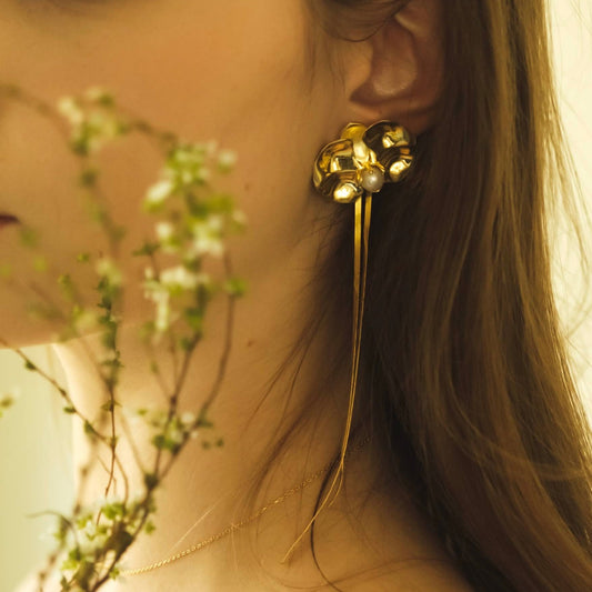 Golden Dancing Orchid Earring (with detachable tassels) Single Earring