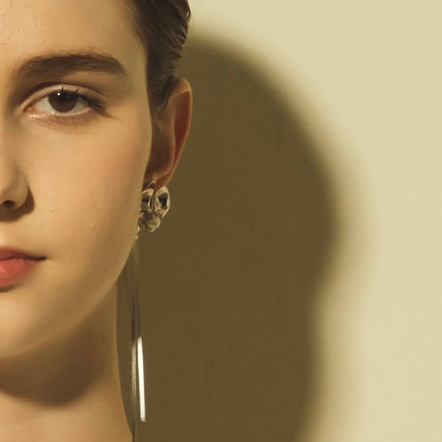 Silver Dancing Orchid Earing ( with detachable tassels) Single Earring