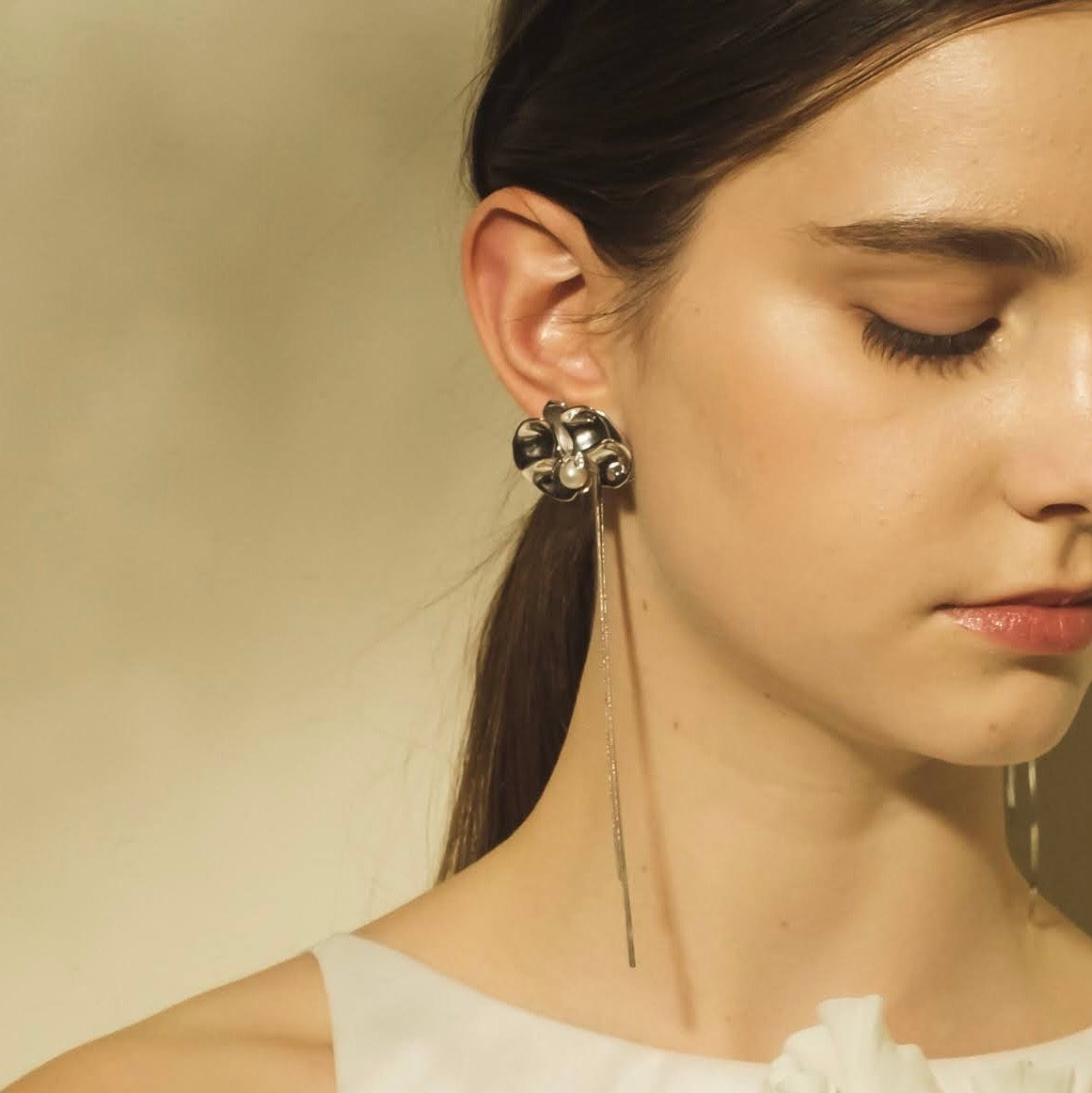 Silver Dancing Orchid Earing ( with detachable tassels) Single Earring