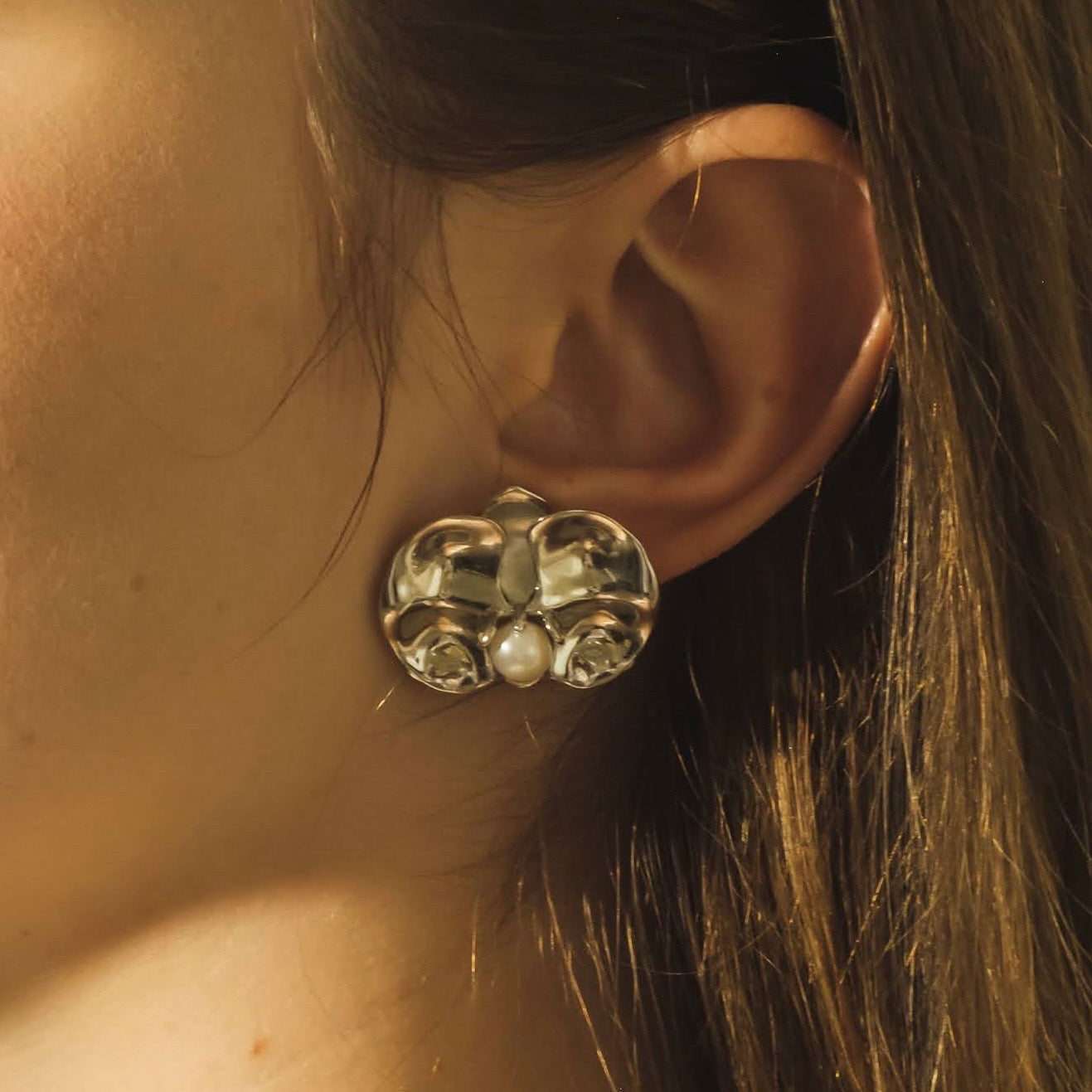 Silver Dancing Orchid Earing ( with detachable tassels) Single Earring