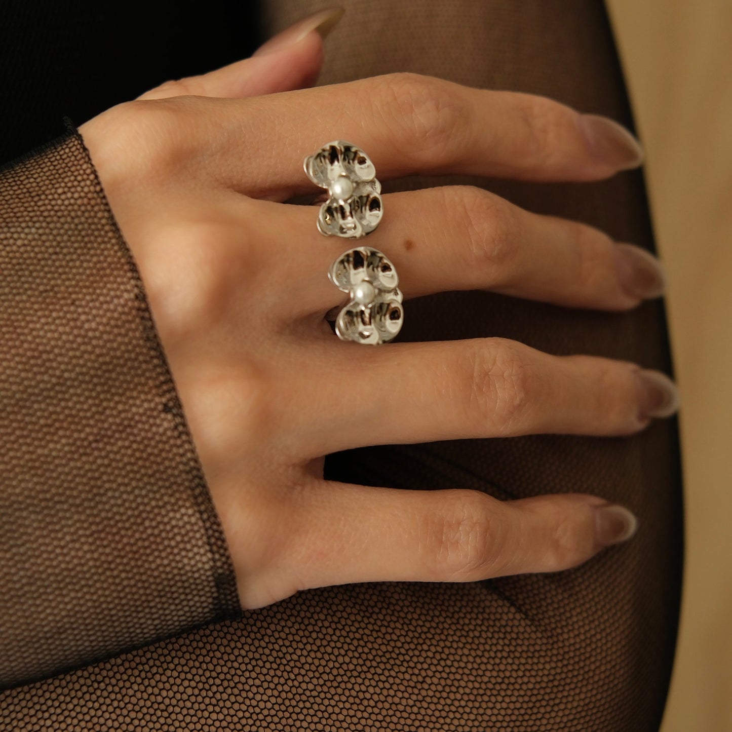 Silver Blossom orchid Ring