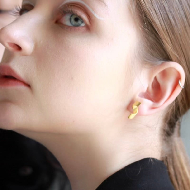 Golden Modern Spiral Ear studs (pair) Earring