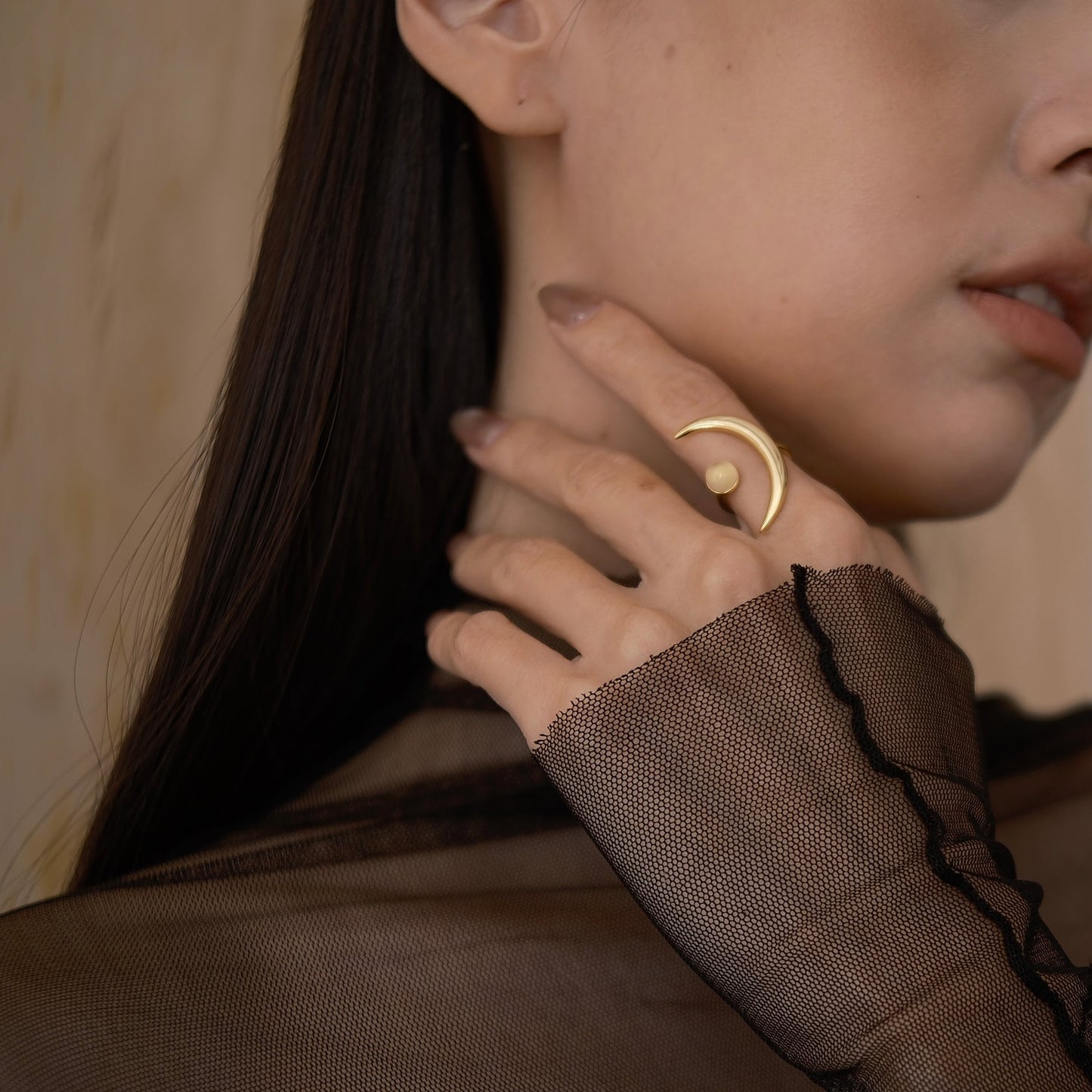 Golden Moon Sparkle Ring - Moon stone edition