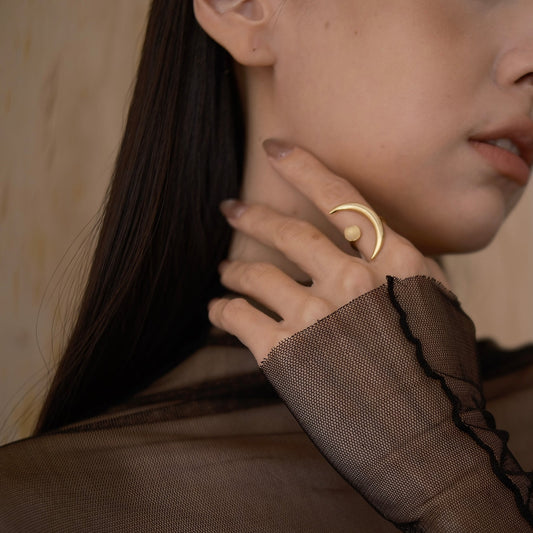 Golden Moon Sparkle Ring - Moon stone edition