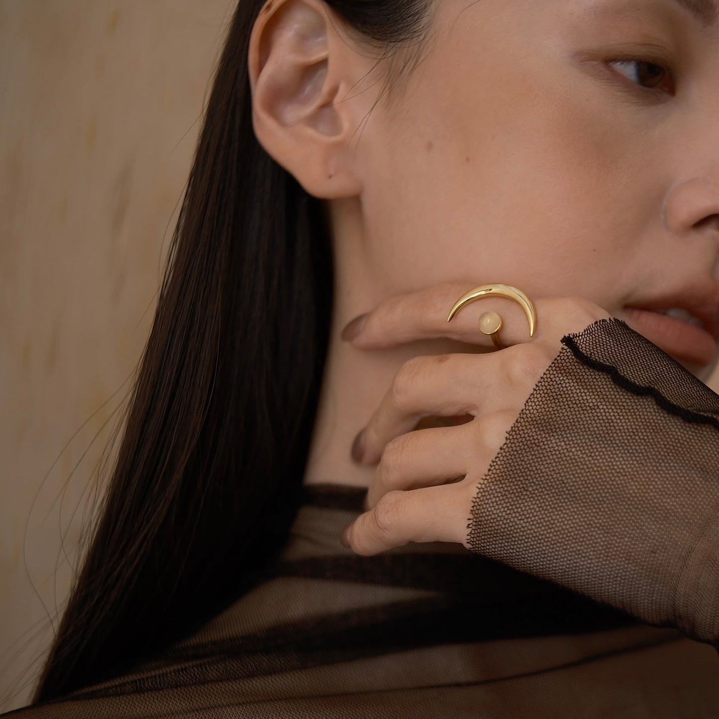 Golden Moon Sparkle Ring - Moon stone edition