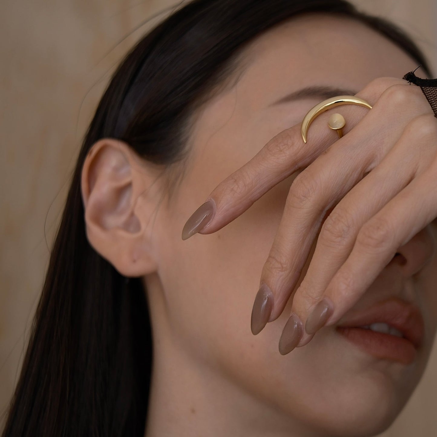 Golden Moon Sparkle Ring - Moon stone edition