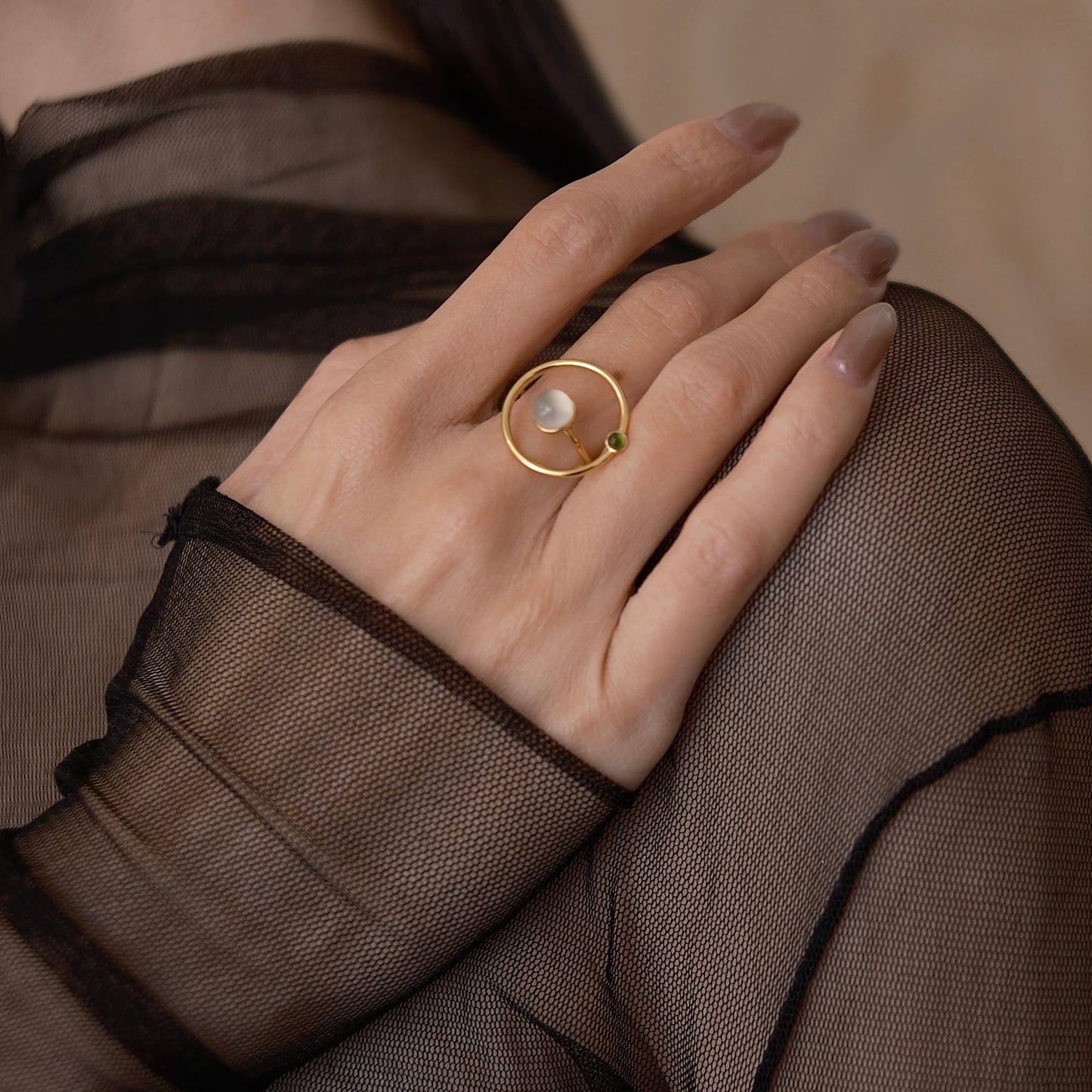Golden Guardian Star Ring - Moon stone edition