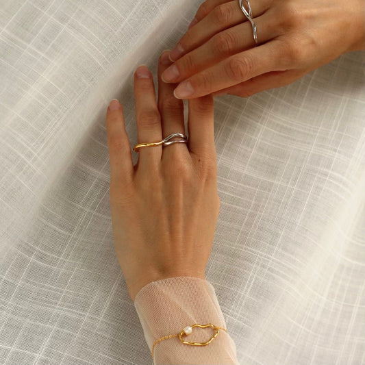 Silver&Gold Mix The Waterfall Ring / Earcuff