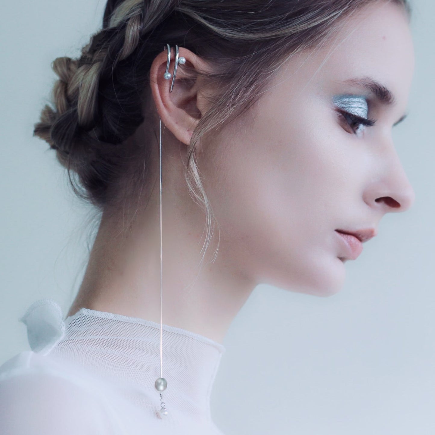 Silver The drop of the stardust earchain (single) Earcuff