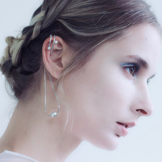 Silver The drop of the stardust earchain (single) Earcuff