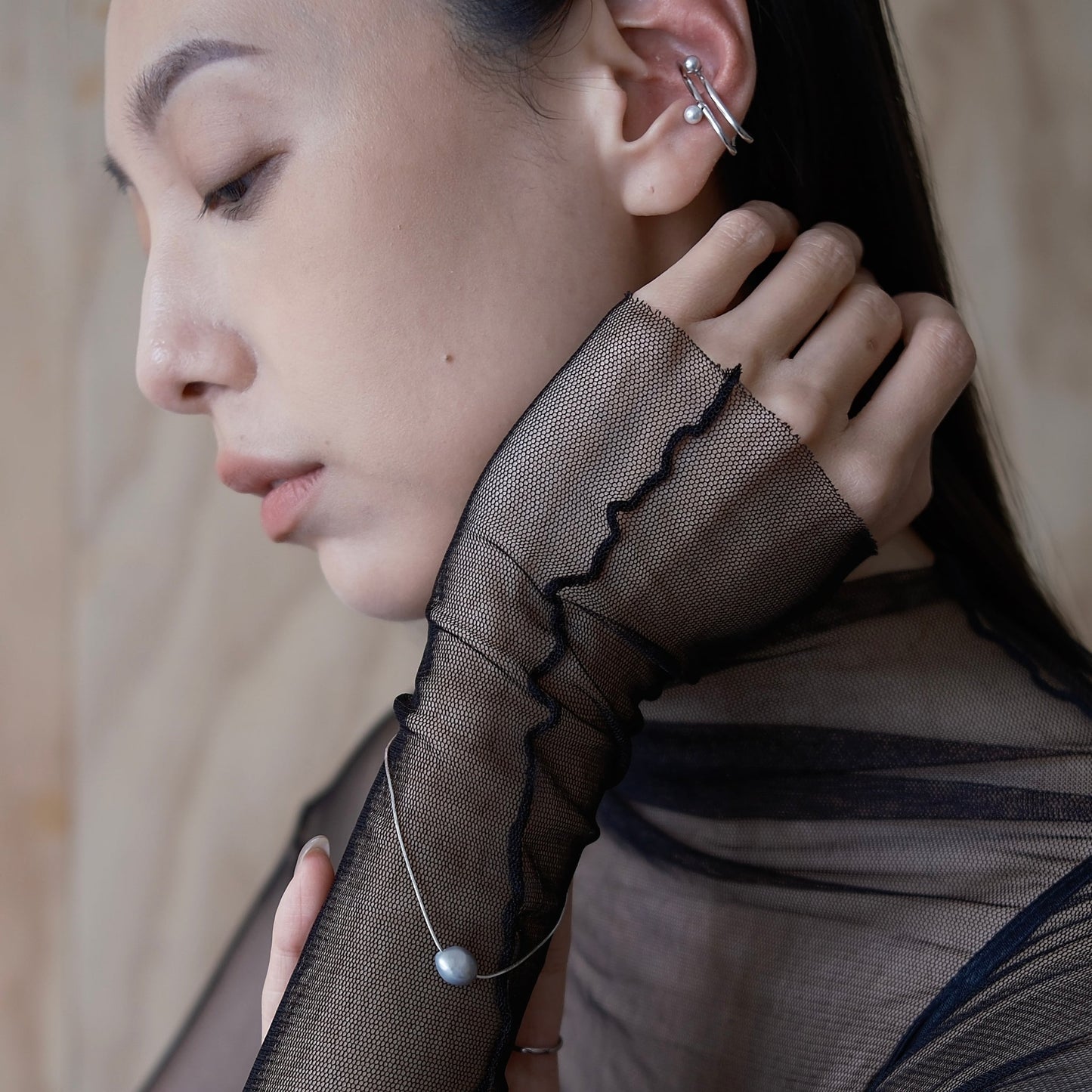 Silver The drop of the stardust earchain (single) Earcuff