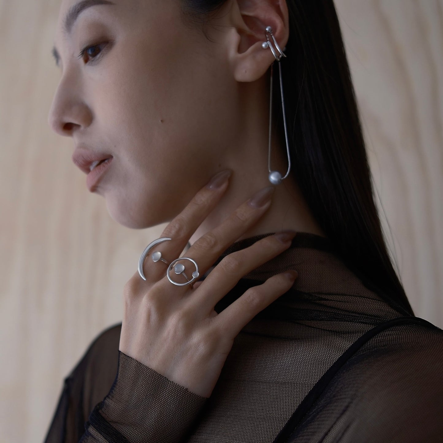 Silver The drop of the stardust earchain (single) Earcuff