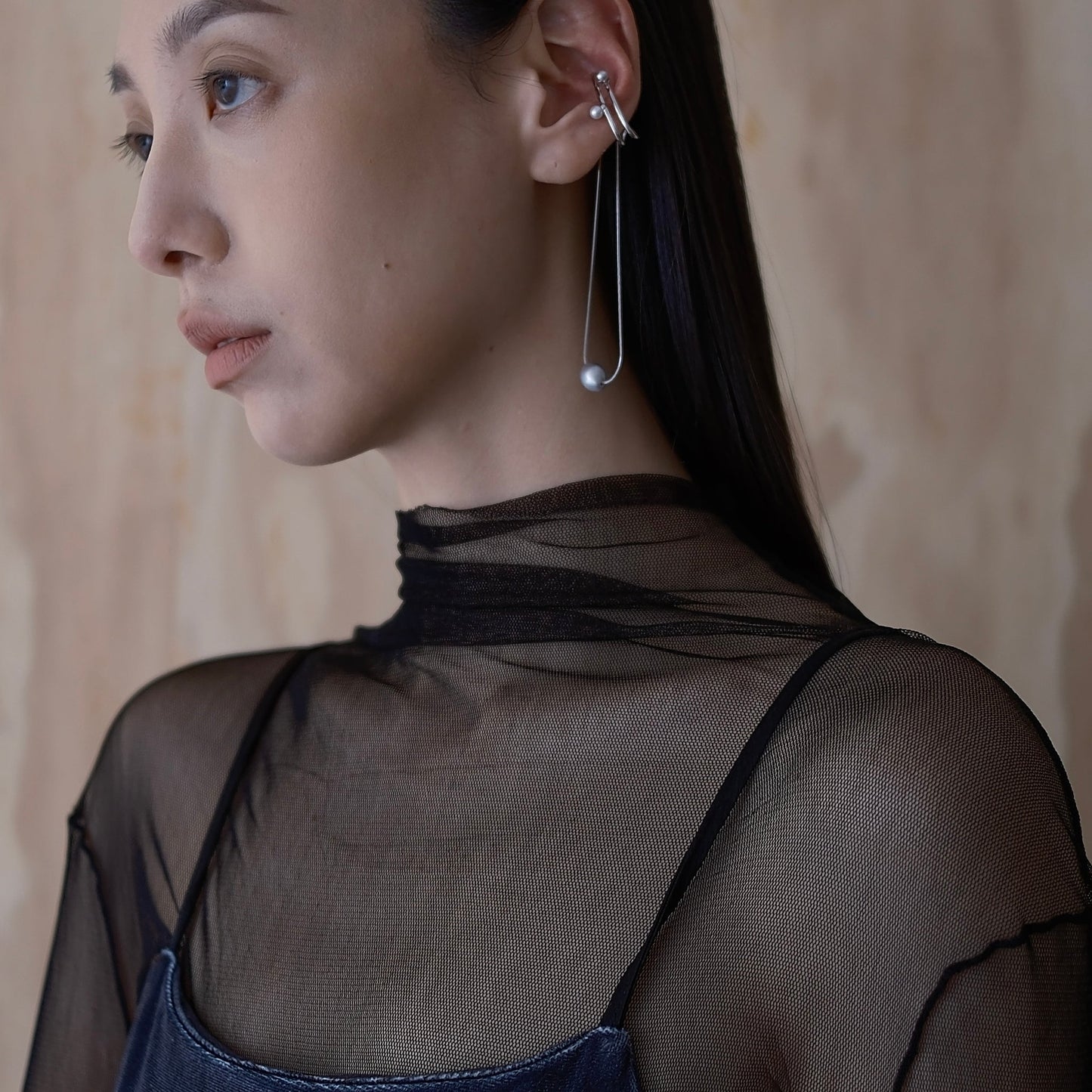 Silver The drop of the stardust earchain (single) Earcuff